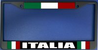 Italia With Flag Black License Plate Frame