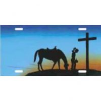 Cowgirl with Horse & Cross Airbrush License Plate