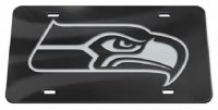 Seattle Seahawks Black Crystal Mirror Laser License Plate