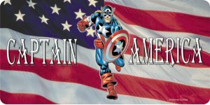 Captain America on American Flag Photo License Plate