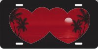 Red Hearts with Palm Trees License Plate