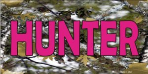 Camouflage Background with Pink Hunter License Plate