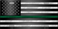 American Flag Thin Green Line Metal License Plate