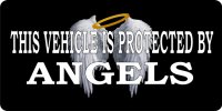 Vehicle Protected By Angels Black Photo License Plate