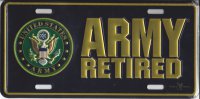Army Retired Metal License Plate