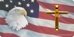 American Flag with Eagle and Cross Photo License Plate