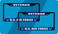 U.S. Air Force Veteran Black License Plate Frame 2 Pack