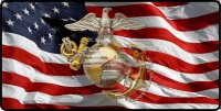 U.S. Marines Transparent Logo On Flag Photo License Plate