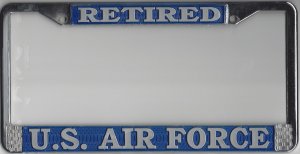 U.S. Air Force Retired Chrome License Plate Frame  Free SCREW Caps with this Frame