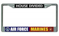 Air Force Marines House Divided Chrome License Plate Frame
