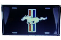 Ford Mustang Pony Logo On Black Metal License Plate