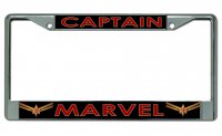 Captain Marvel On Black Chrome License Plate Frame