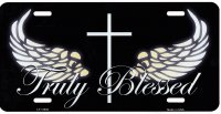 Truly Blessed With Cross And Wings Metal License Plate