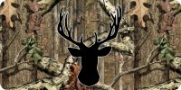 Deer Head Black Silhouette On Camo Photo License Plate