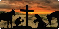 Prayers At The Cross Desert Sunset Photo License Plate