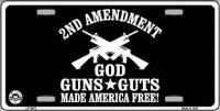 2nd Amendment God, Guns, Guts Metal License Plate