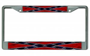 Confederate Rebel Flag Worn Chrome License Plate Frame