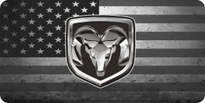Dodge Ram Logo On American Flag Photo License Plate