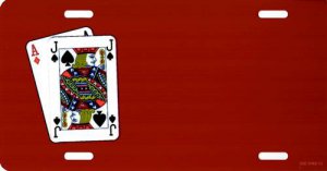 Offset Blackjack PLAYING CARDS On Red Photo License Plate