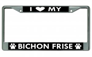 I Heart My Bichon Frise Dog Chrome LICENSE PLATE Frame