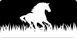 White Horse On Black Photo License Plate
