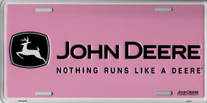John Deere Pink Metal License Plate