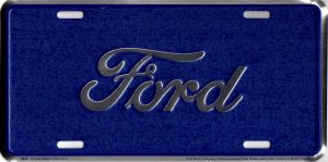 Ford Script Blue Metal License Plate
