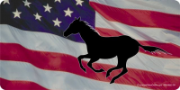 Galloping Horse Silhouette Mustang on US Flag Photo License Plat