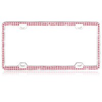 Chrome With Double Row Pink Diamonds License Plate Frame