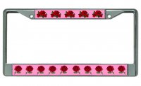 Red Roses On Pink Chrome License Plate Frame