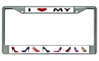 I Heart My Shoes Chrome License Plate Frame