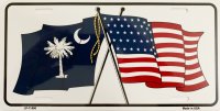 South Carolina Crossed U.S. Flag Metal License Plate