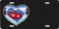 Two Dolphins Heart Airbrush License Plate
