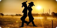 Cowboy And Cowgirl Sunset Photo License Plate