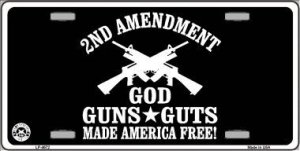 ''2nd Amendment God, Guns, Guts Metal LICENSE PLATE''