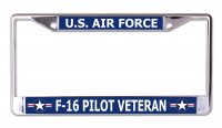 U.S. Air Force F-16 Pilot Veteran Chrome License Plate Frame
