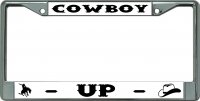 Cowboy Up Chrome License Plate Frame