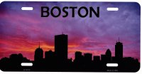 Boston Skyline Silhouette Metal License Plate