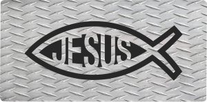 Jesus Fish On Diamond Plate Photo License Plate