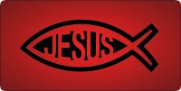 Jesus Fish On Red Fade Photo License Plate
