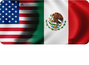 U.S. And Mexico Blended FLAGs Photo License Plate
