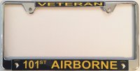 101st Airborne Veteran Thin Top Chrome License Plate Frame