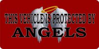 Vehicle Protected By Angels Red Photo License Plate