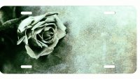 Black And White Faded Rose Metal License Plate