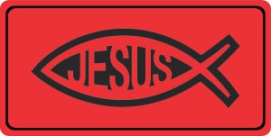 Jesus Fish On Red Photo License Plate