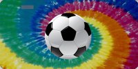 Rainbow Swirl With Soccer Ball Photo License Plate