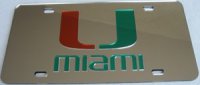 U Miami Logo on Silver Laser Plate
