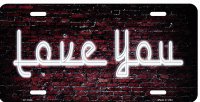 Love You Neon On Brick Wall Metal License Plate