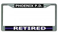 Phoenix P.D. Thin Blue Line Retired Chrome License Plate Frame