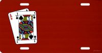 Offset Blackjack Playing Cards On Red Photo License Plate